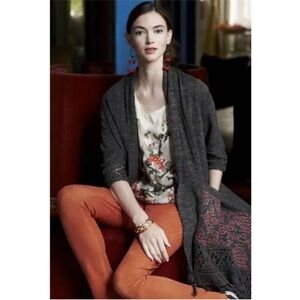 Anthropologie Maeve Paradise Ascending top cream green Asian silk floral